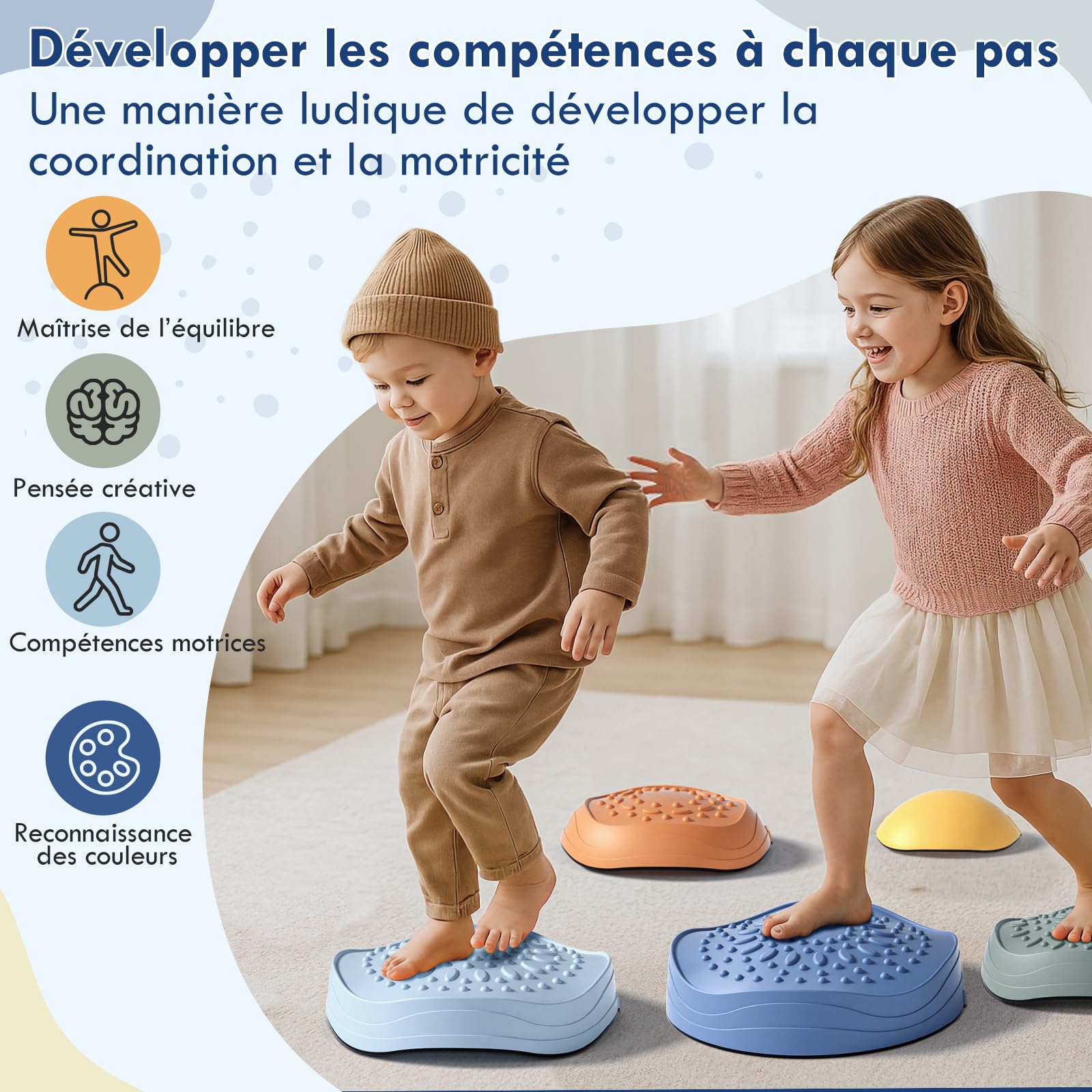 Lehoo Castle Pierres d'Équilibre pour Enfants, 6 Pierres Durables Antidérapantes Favorisant l'Équilibre et Les Compétences Motrices chez Les Enfants