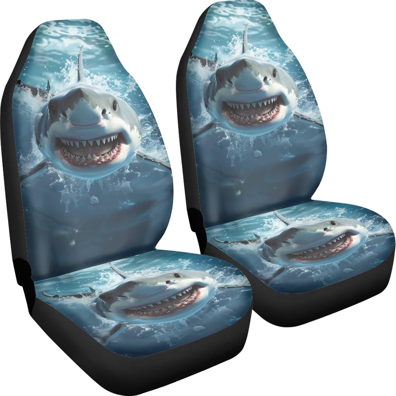 Cool Shark Car Seat Covers Front Seats for Men Ocean Auto Front Seat Cover Set for Women Vehicle Cushion Cover Protectors Universal Interior Accessories Fits SUV Van Sedan Truck Breathable