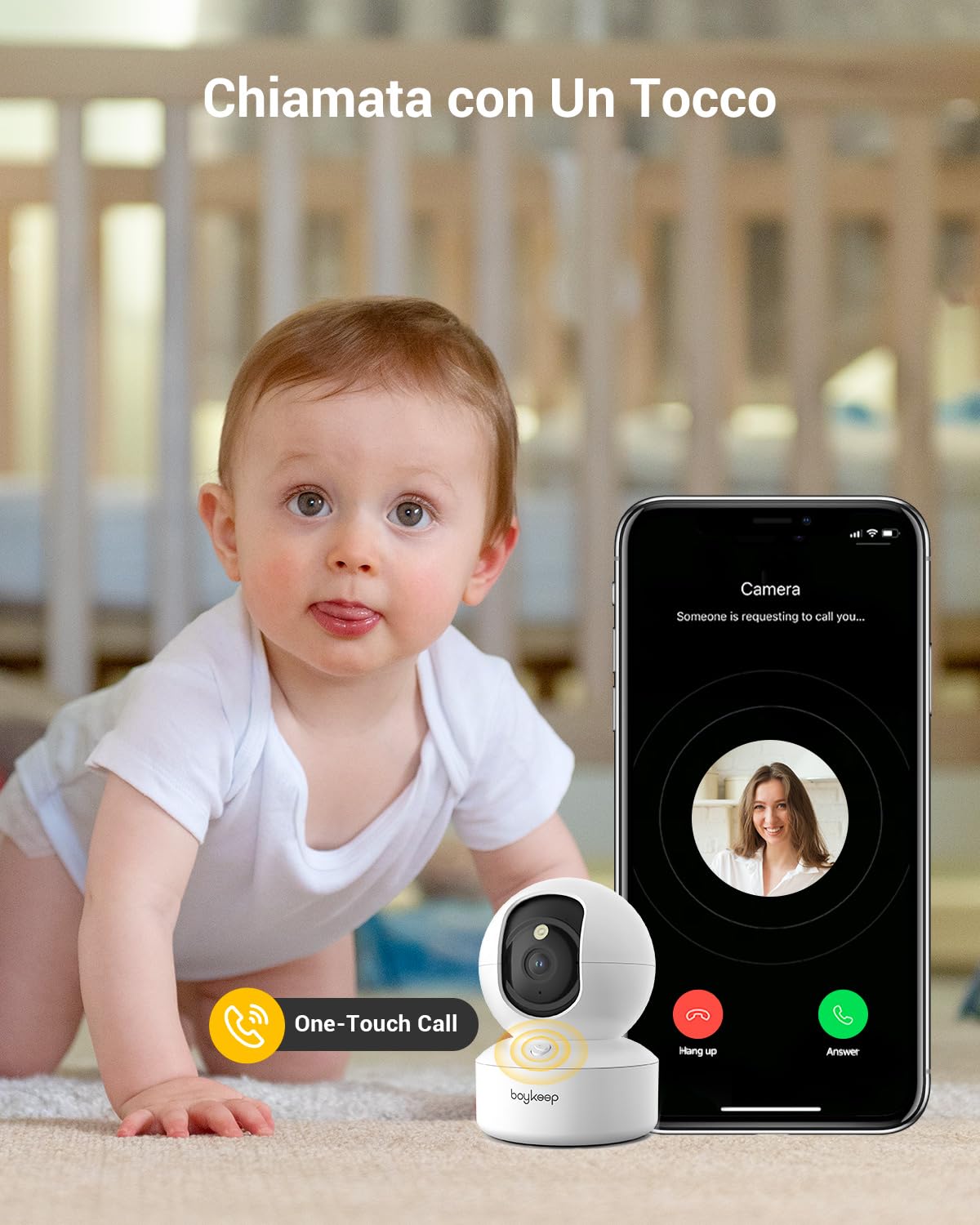 BoyKeep 2K Telecamera Wi-Fi Interno, Videocamera Sorveglianza Interno Wifi, Telecamera per Cani/Gatti/Neonati, Audio Bidirezionale, Rilevamento del Movimento, 5GHz Versione, 12s Cloud Storage Gratuito