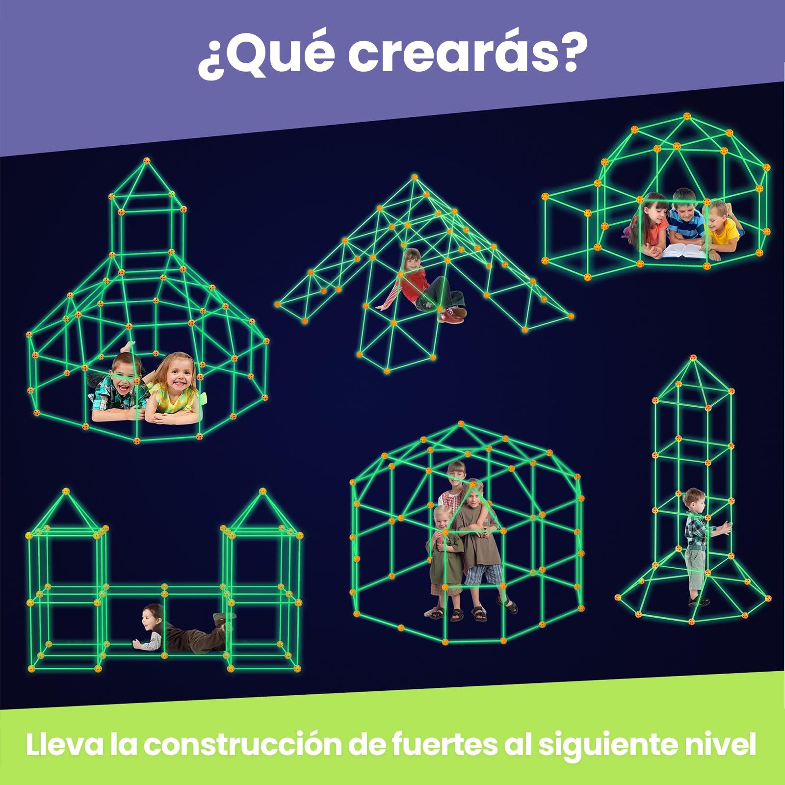 Tiny Land 130 Piezas Kit Construccion Fuertes - Brillan en La Oscuridad | Creative Fort Toy para Niños y Niñas de 5+ Años, Juguetes de Construcción Stem, DIY Kit Castillos Túneles Tienda Cabañas