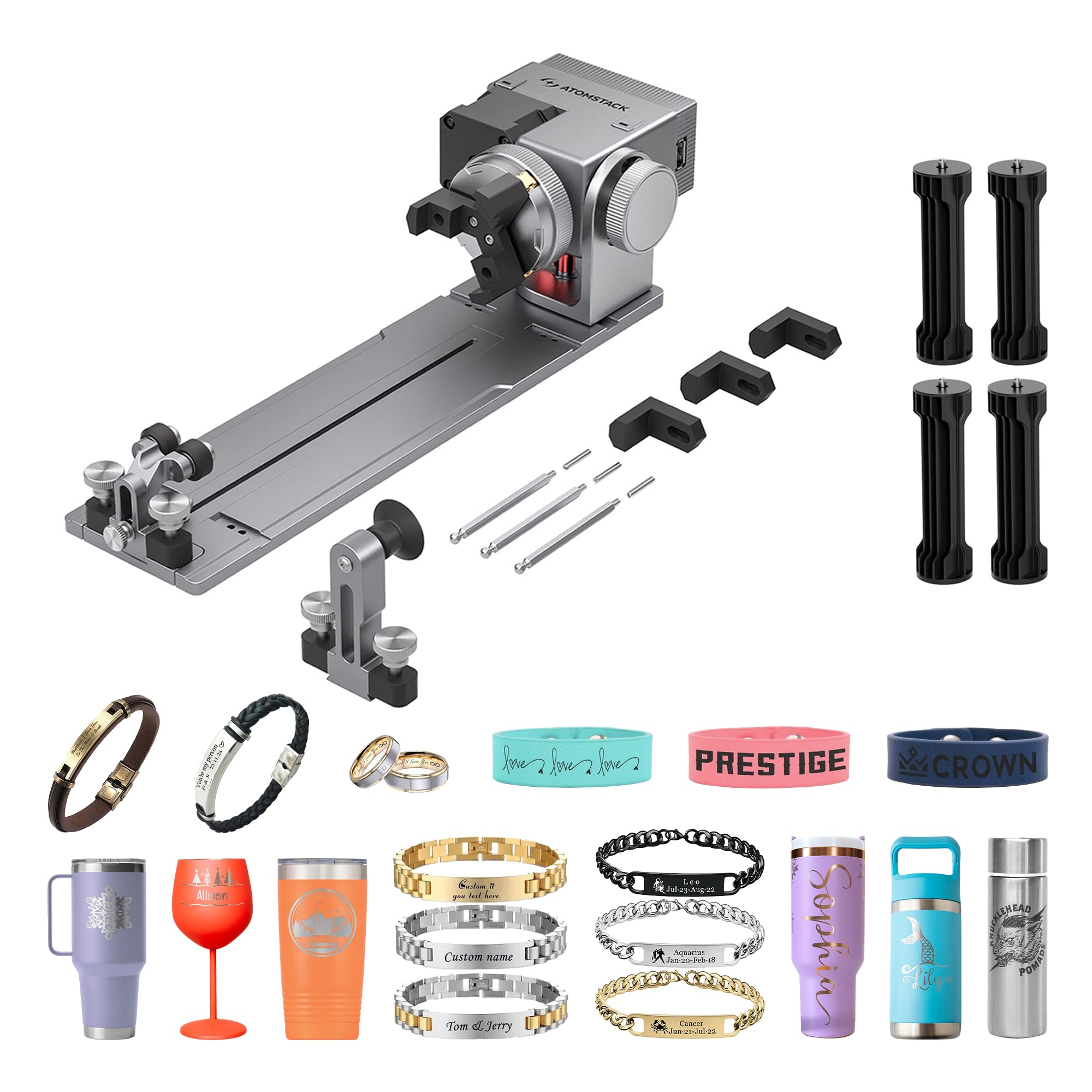 ATOMSTACK R8 et H5, mandrin rotatif et base haute, pour soutenir l'ATOMSTACK P1, pour tester des objets ronds ou annulaires tels que des balles de baseball, des boules de cristal