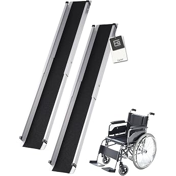 FoundGo Telescopic Wheelchair Ramp Maximum 300 kg 74.5/121 cm Aluminum Ramp Non-Slip Telescopic Ramp with Carry Bag for Manual Wheelchair Stairs Bicycle Pack of 2