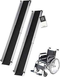FoundGo 2 STK. Teleskop Rollstuhlrampe [Max. 300kg 74.5/121cm] Aluminium Rampe rutschfeste Teleskoprampe inkl. Tragetasche Auffahrrampe für Manueller Rollstuhl Treppen Fahrrad