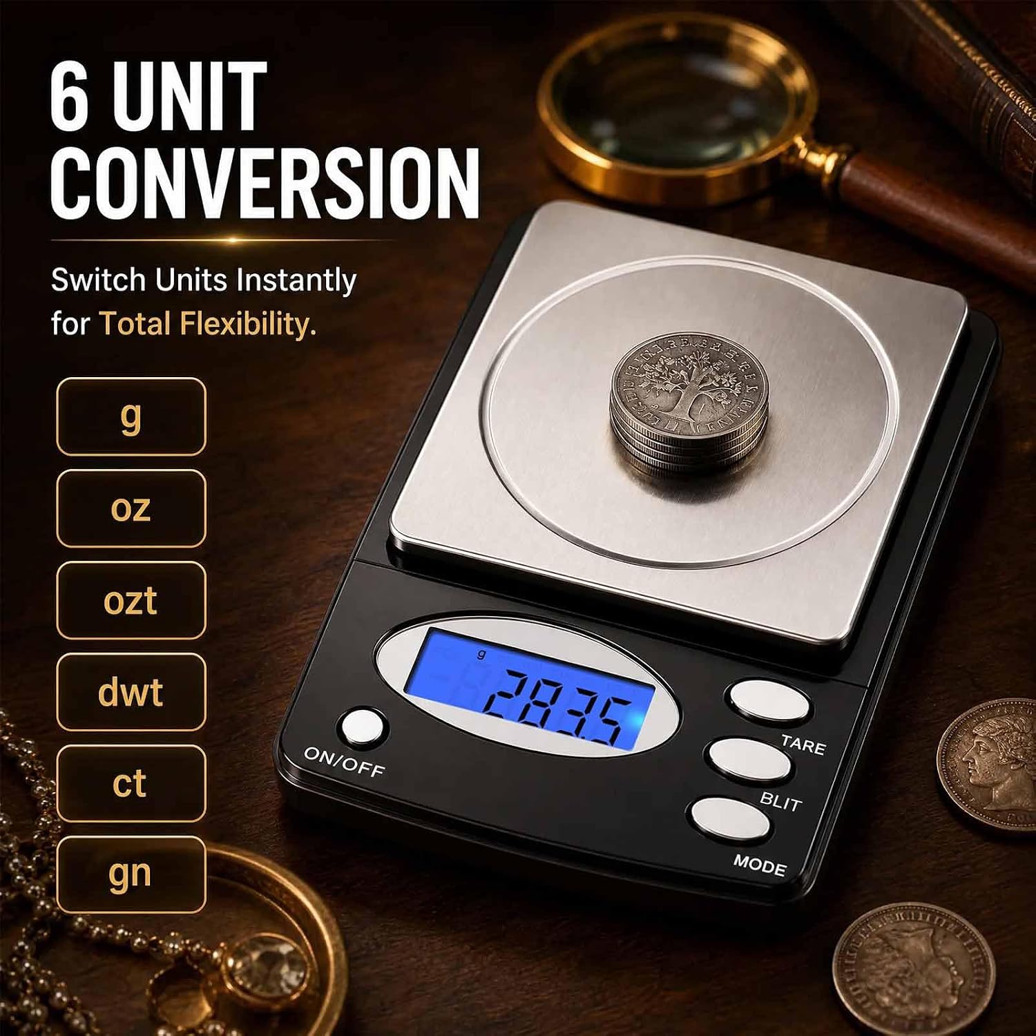 THINKSCALE Digital Coin Scale 1000g×0.1g for Coins, Gold, Silver, Jewelry image 3