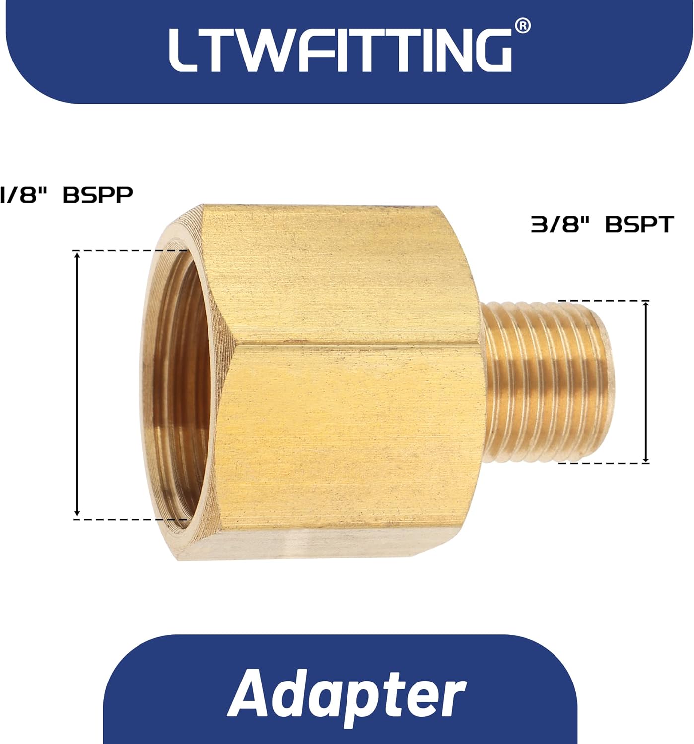 Generic Brass Pipe 3/8" Female BSPP x 1/8" Male BSPT Adapter Fuel Gas Air (Pack of 5)