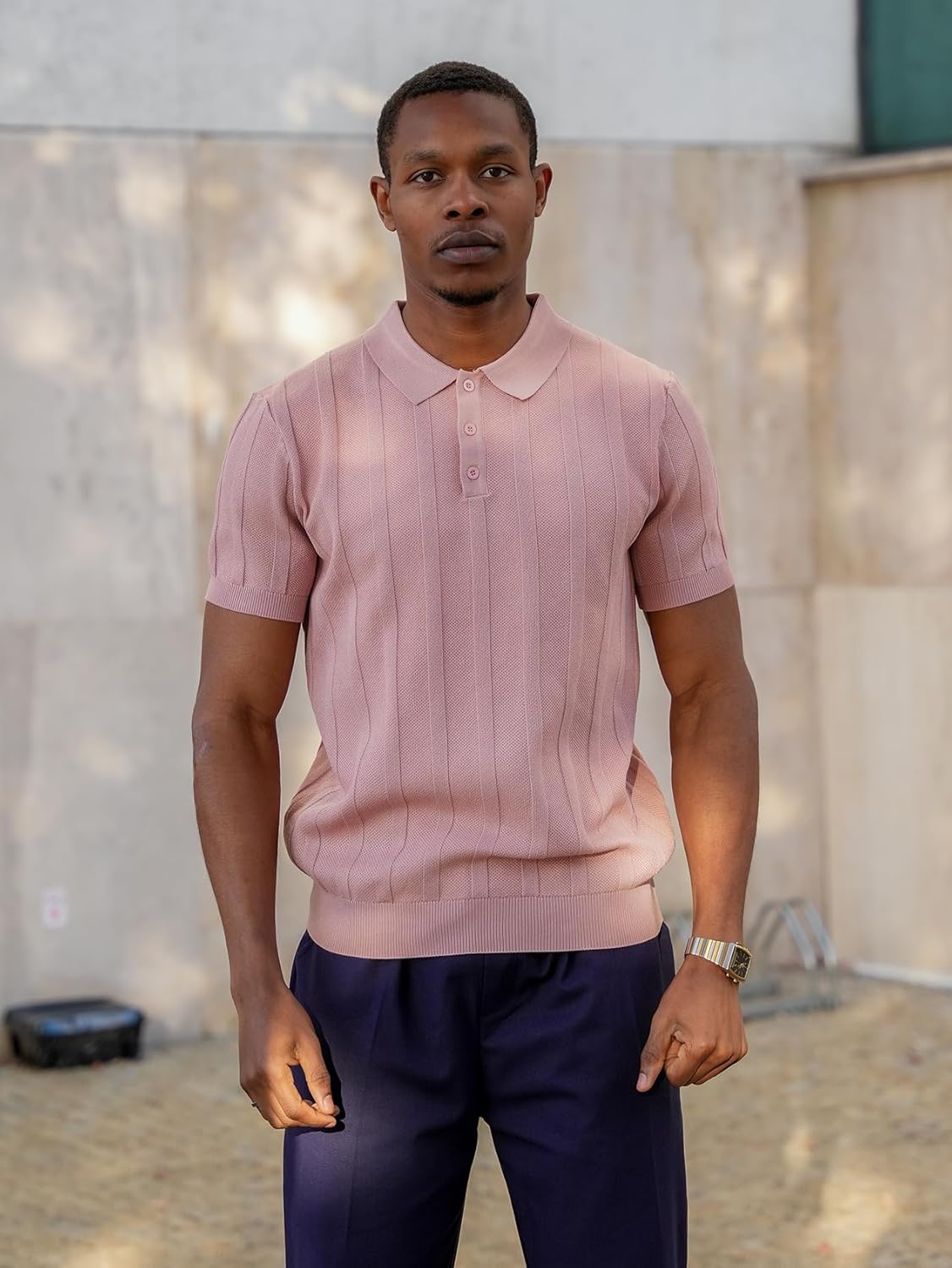 PJ PAUL JONES Mens Polo Shirts Short Sleeve Textured Knit Polo Shirt Ribbed Casual Golf Shirts - Image 4