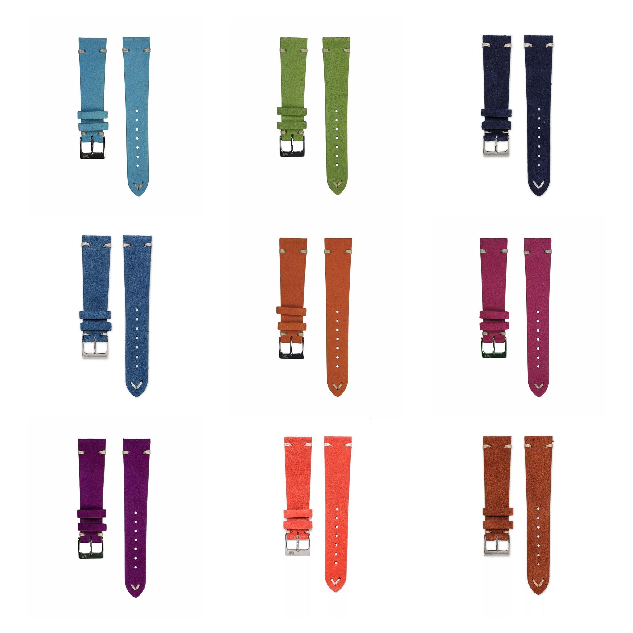 Wildleder-Uhrenarmband | 19 Farben - 18, 19, 20, 21, 22 mm - Schließe: Silber Poliert | Leder | Ersatz-Armband