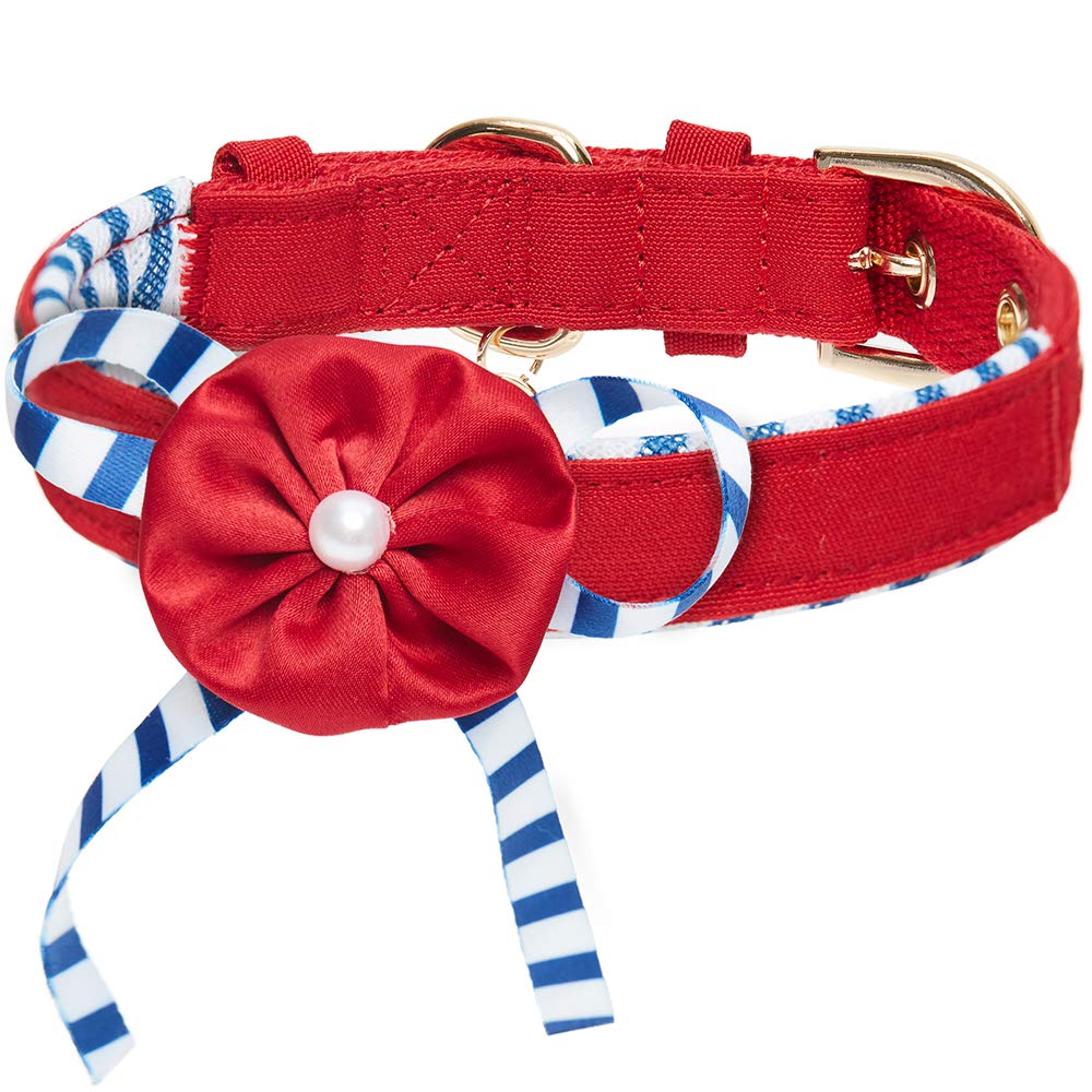 Blueberry Pet4 Patterns Bon Voyage Sea Lover Adjustable Dog Collar in Timeless Red, Neck 9-12.5", for Small Breed