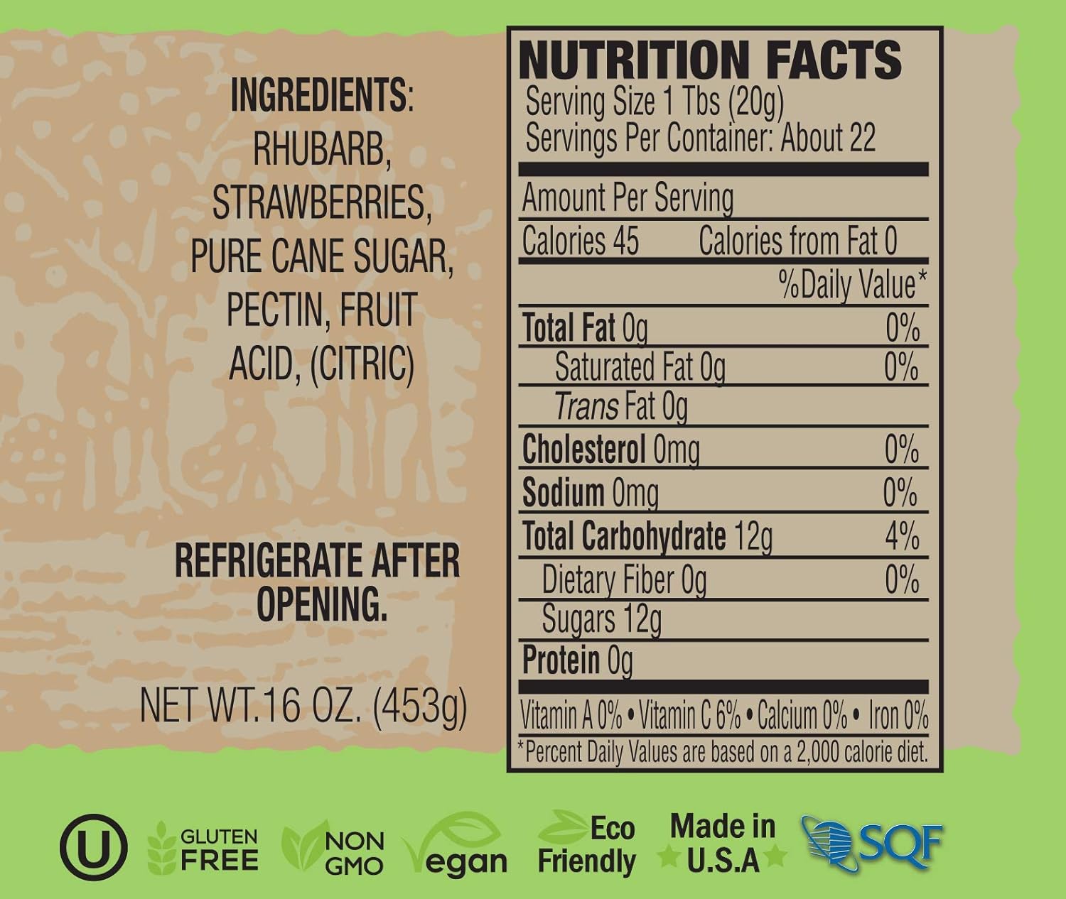 Dillman Farm All Natural Strawberry Rhubarb Preserves - Gluten-Free, Non-GMO, Vegan, Kosher, Preservative Free, Corn Syrup Free - Made in USA, 16oz (Pack of 6)