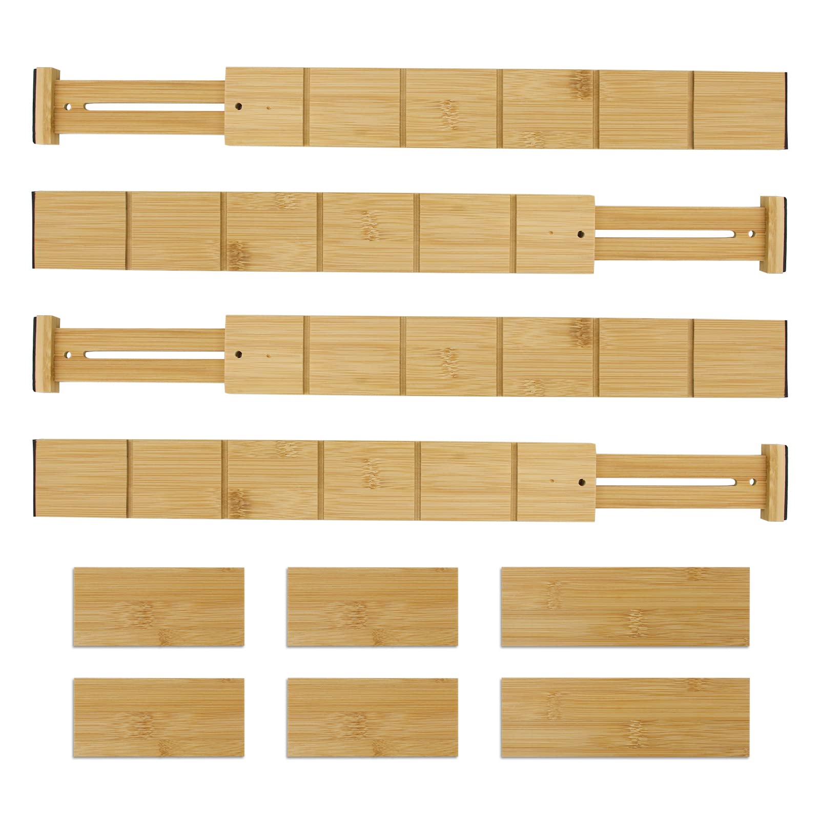 Bamboo Drawer Partition Consists of 4 Main Drawer Partitions/Bamboo Drawer Organizers Plus 6 Drawer Partitions, 17 Inch and 22 Inch Accessories/Kitchen Drawer Organizer/Organlzed Drawers