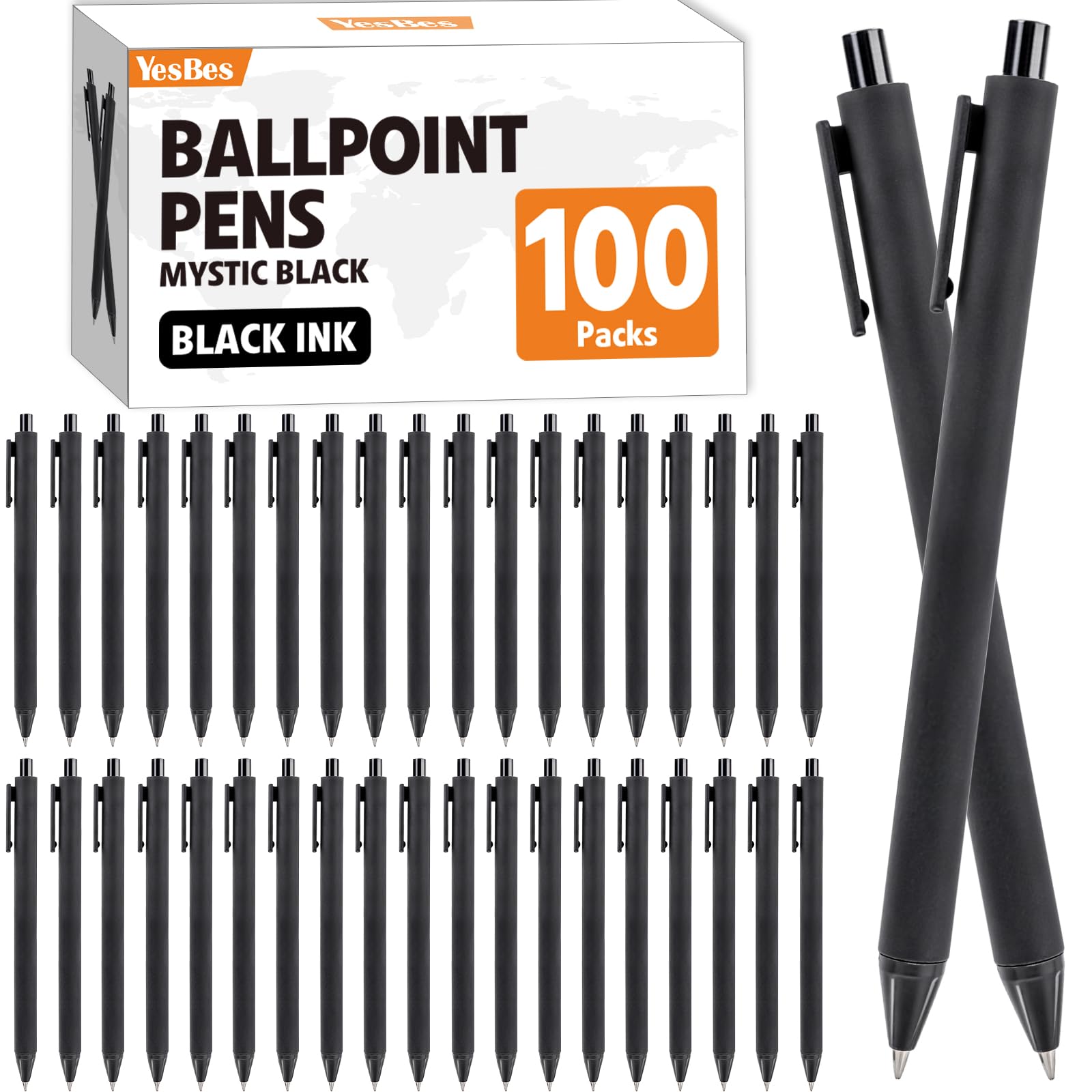 View 1 of 100 Pack Ballpoint Pens Bulk, Retractable Black Pens Ballpoint Medium Point 1mm with Super Soft Grip for Smooth Writing, No Bleed Ink Pens Clear Lines, School & Office Supplies, Best Gifts for Teacher