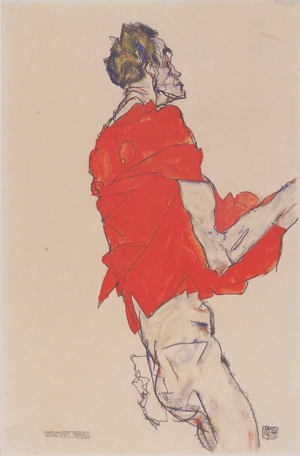Egon Schiele Stehender Mann extra large avec cadre marun semi gloss