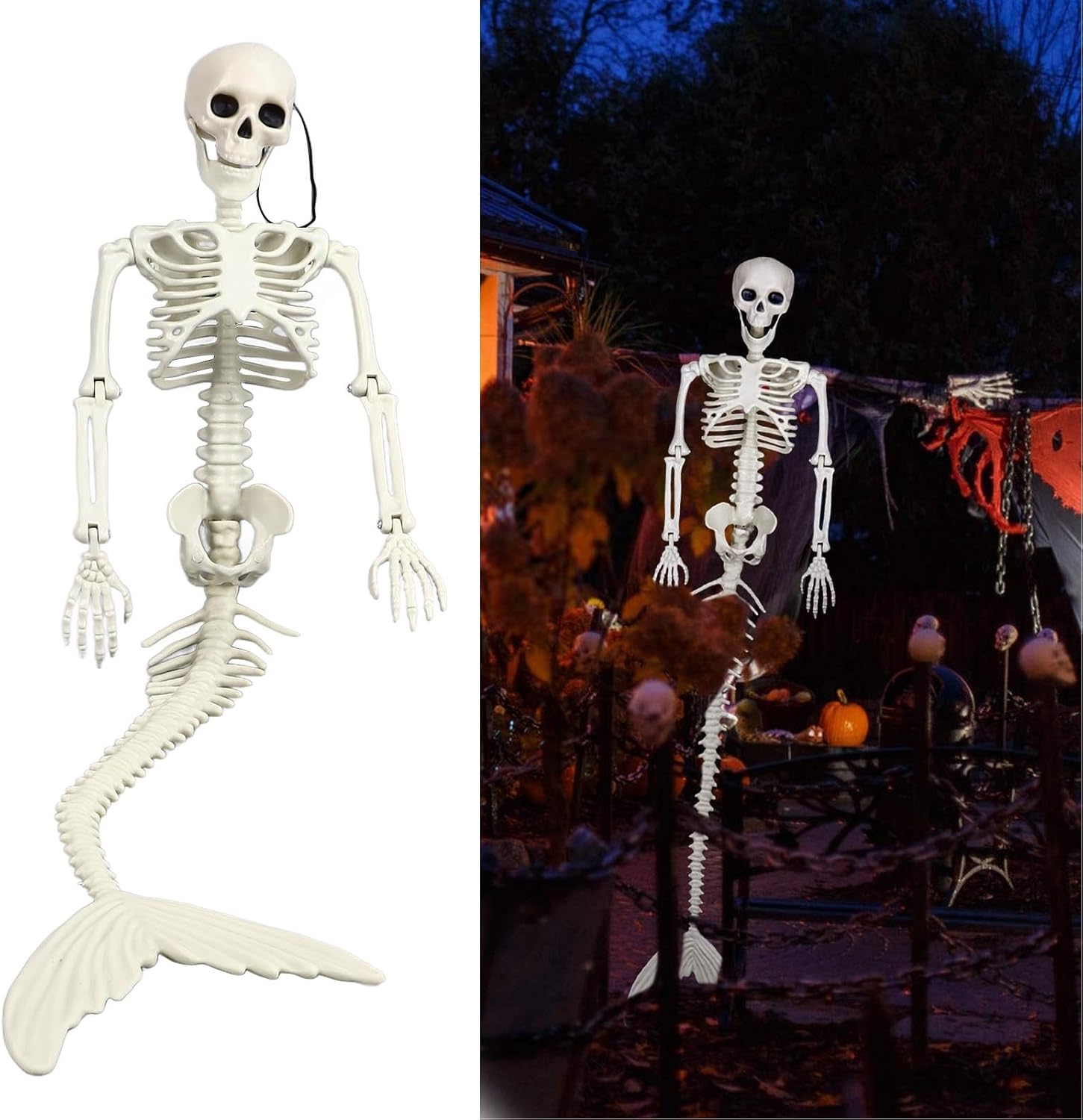 Children Life Size Halloween Mermaid Skeleton, Halloween Outdoor Decorations Movable Posable Joints Full Body with Adjustables Joints Skeleton Props for Halloween Decoration Decor Spooky Scene Party