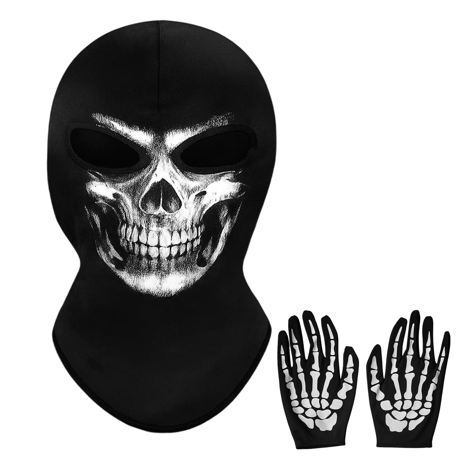 YTPAFK Skull Balaclava Skull Mask for Outdoor Sports and Halloween Parties, Skeleton Mask Adult with Matching Skeleton Gloves, Protective Set for Motorcycle Riders and Cosplay Enthusiasts