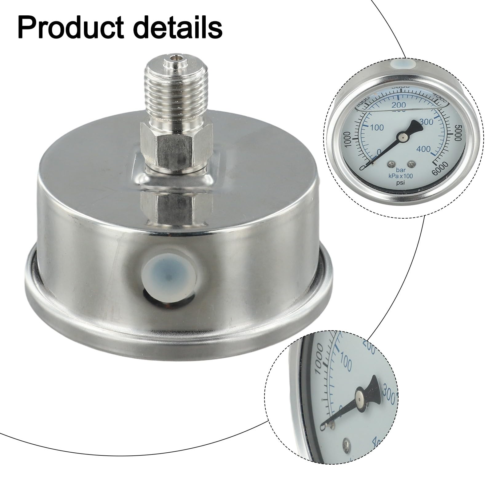 Manometer 0-400 Bar 6000 Psi für Hochdruckreiniger, M14x1,5 Gewinde, Metalllegierung Edelstahl D2,5 Zoll