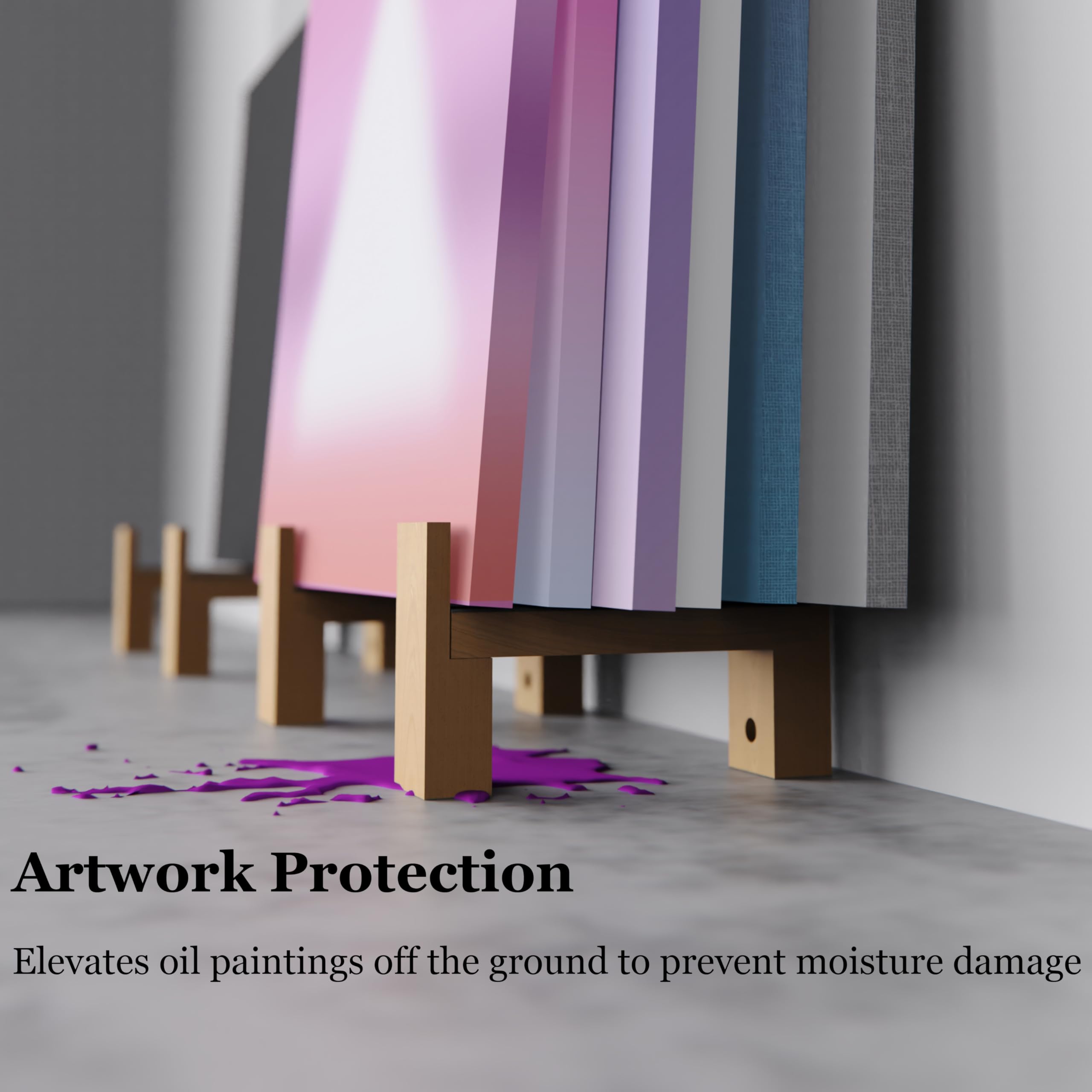 UNZERO Wooden Art Canvas Holder, Wall-Mounted Painting Storage Rack with Non-Slip Pads, Protects Artwork, Canvas Board from Floor Stain, Ideal for Studios, Galleries, Artist Workshops