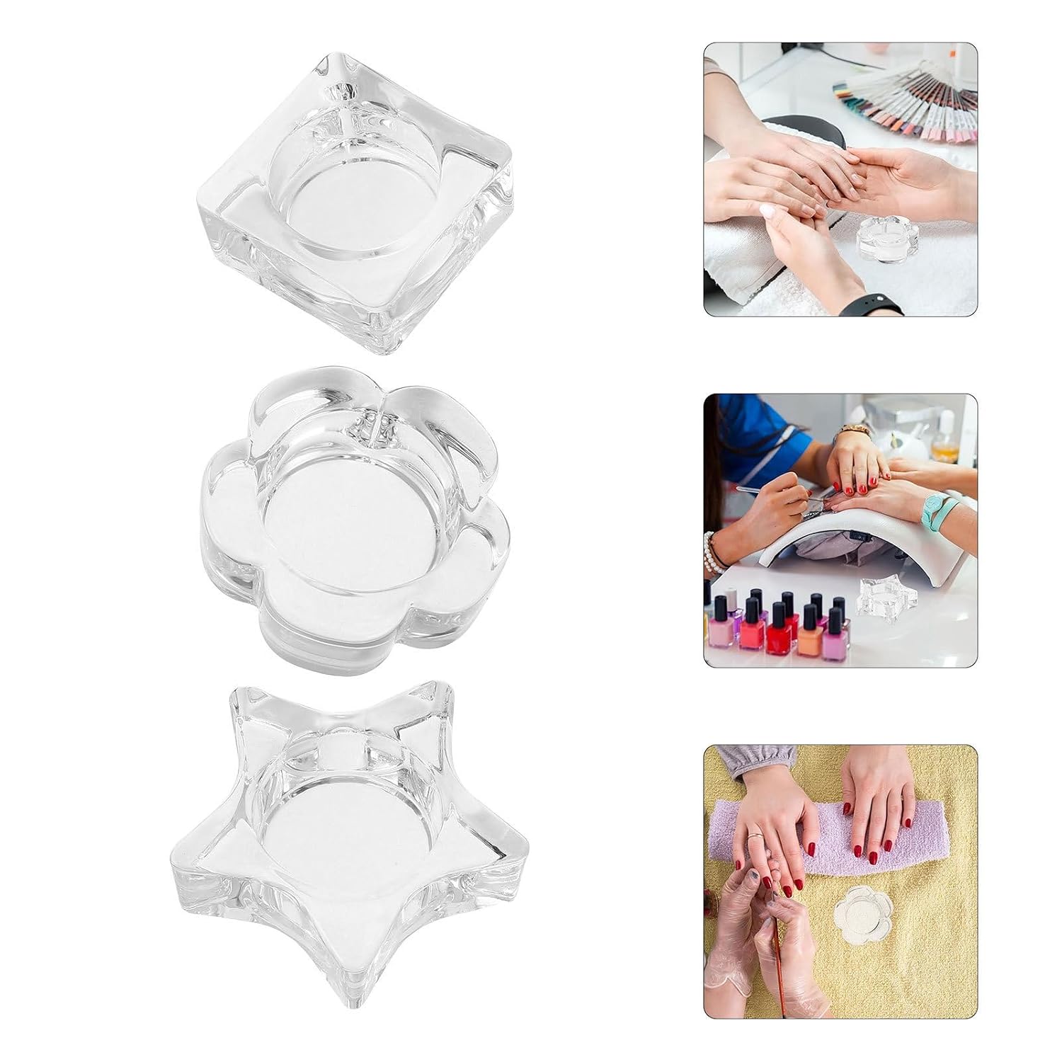 GALPADA 3pcs Glass Nail Dappen Dish Set with Star Petal and Ice Cube Shapes for Nail Art Efficiency Booster and Solution Holding and DIY Manicure Enthusiasts