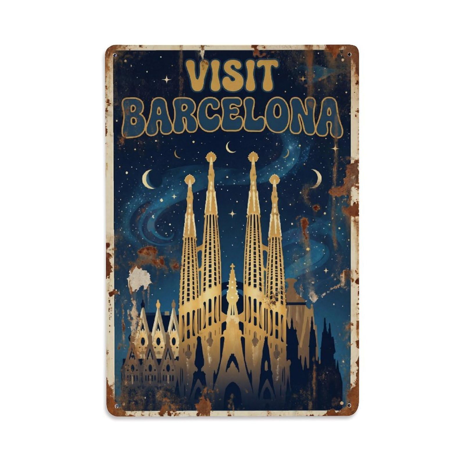 Este 8X12inch Style Vintage Travel Barcelona Spain Stunning Metal Tin Sign