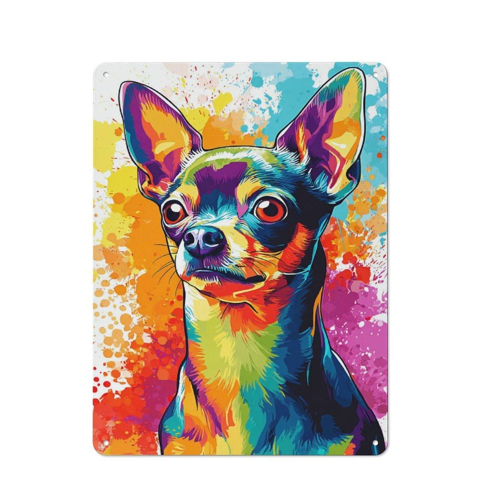 Junmoney Colorful Chihuahua Art Print -3 Metal Sign 40X30cm With For Workshop Wall, Rustic Decor, Wall Decoration For Workshops And Hobby Rooms