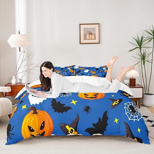 Miniatura 3 de Manfei Juego de funda de edredón con diseño de calabaza, tamaño individual, funda de edredón con 1 funda de almohada, juego de ropa de cama de 2