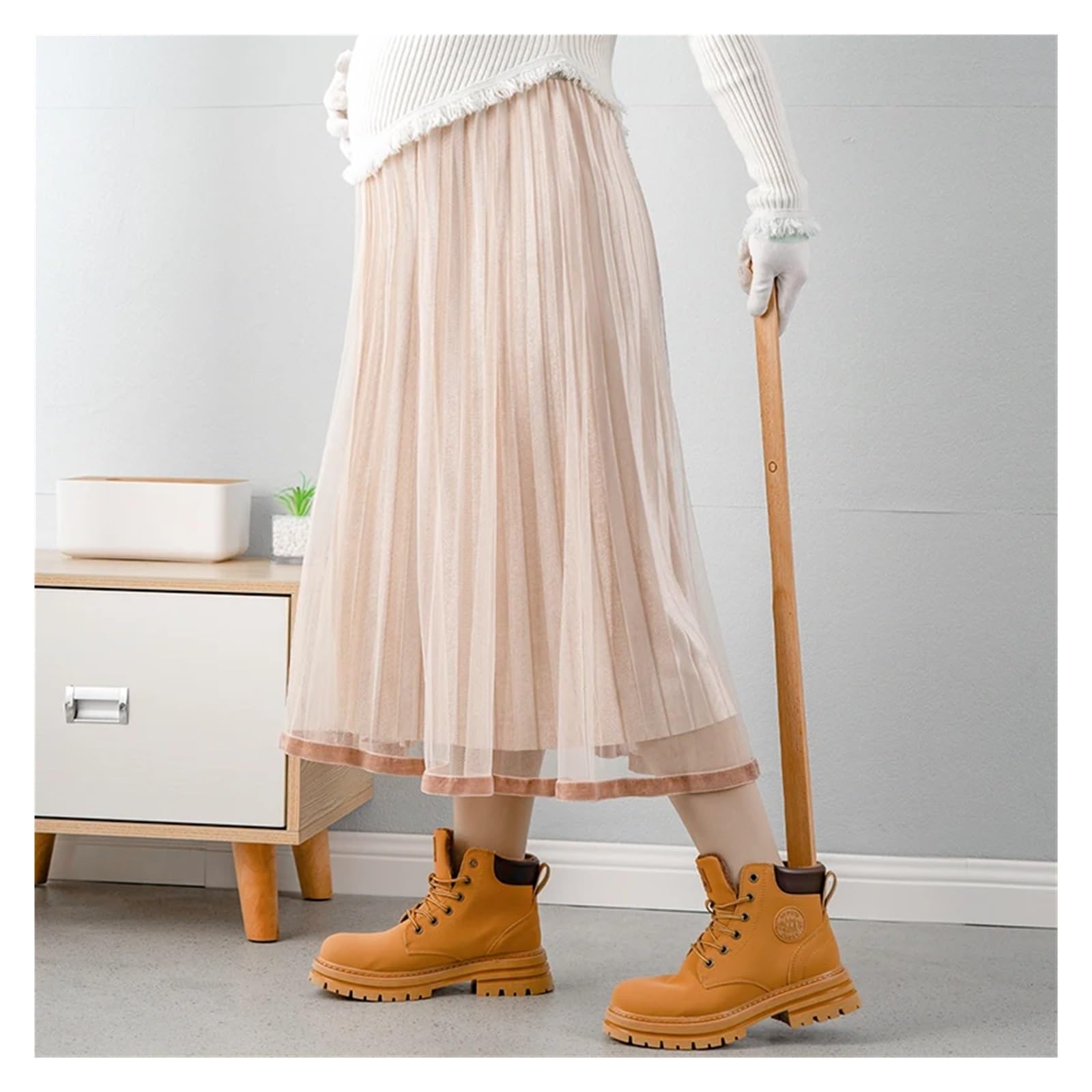 WNBFTTK Calzador Calzador magnético de madera haya con mango extendido y extractor zapatos maciza