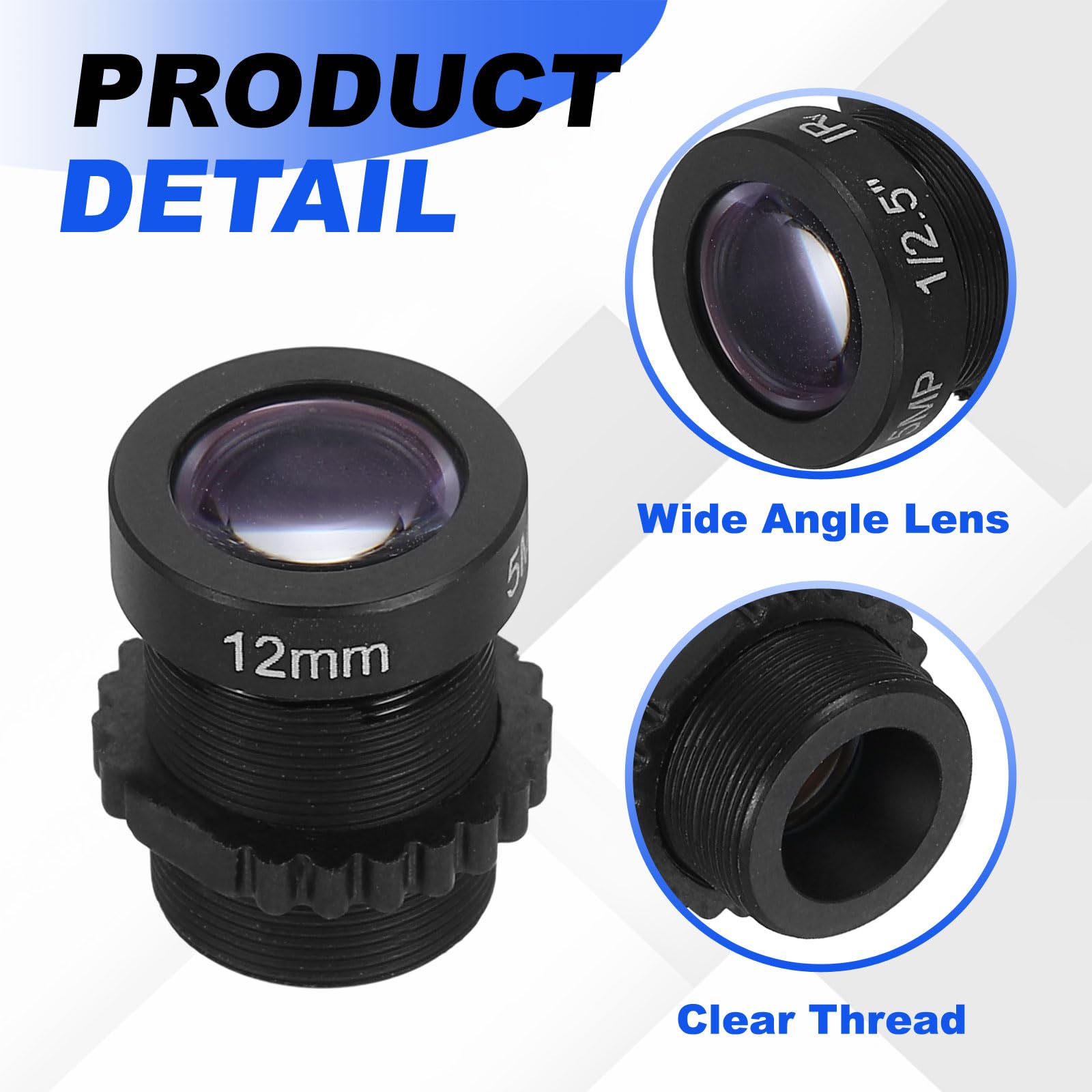 Objectif De Caméra CCTV 12mm HD 5MP Sécurité Angle Large Monture M12 Ouverture Fixe