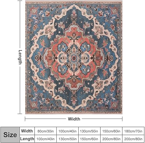 Miniatura 2 de Manta oriental turca antigua azul y rosa, colorida manta de 70 x 80 pulgadas, ligera, súper suave y acogedora, manta de cama de lujo de microfibra