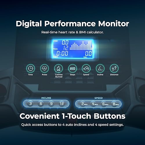 Miniatura 4 de Sunny Health & Fitness Treadmill with Auto Incline, Shock Absorption, Pulse Sensors & Bluetooth  Optional SunnyFit App Compatibility