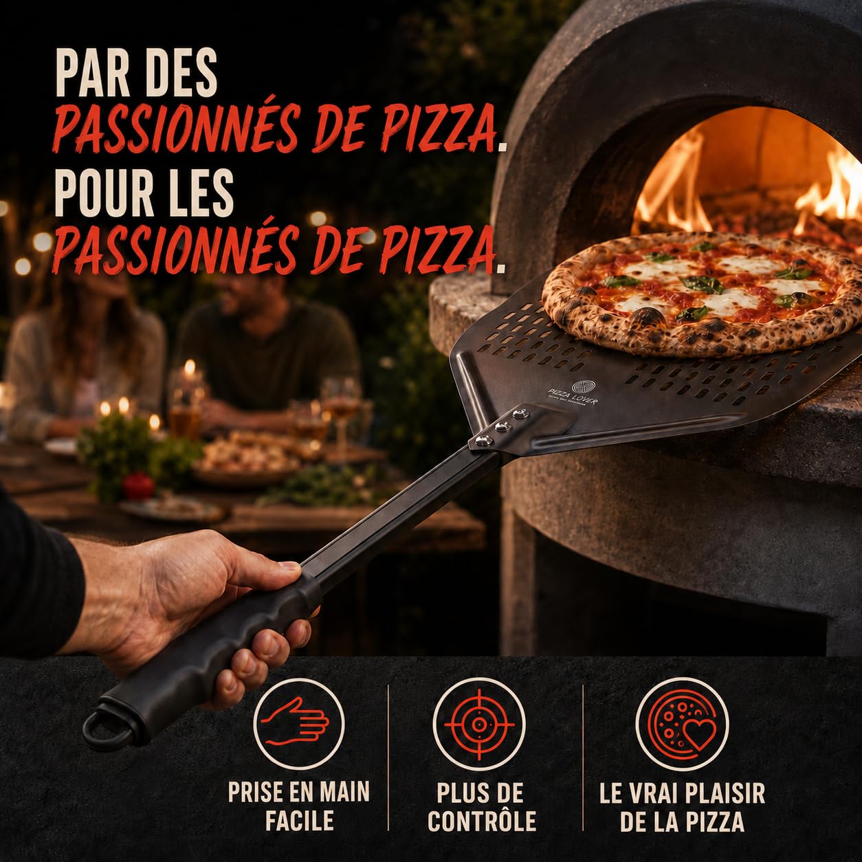 Pizza Lover Pelle à pizza perforée de qualité supérieure 30 x 30 cm spatule à pizza (anti-adhésif) pour pizza & pain faits maison Accessoire idéal pour pierre à pizza, four & barbecue