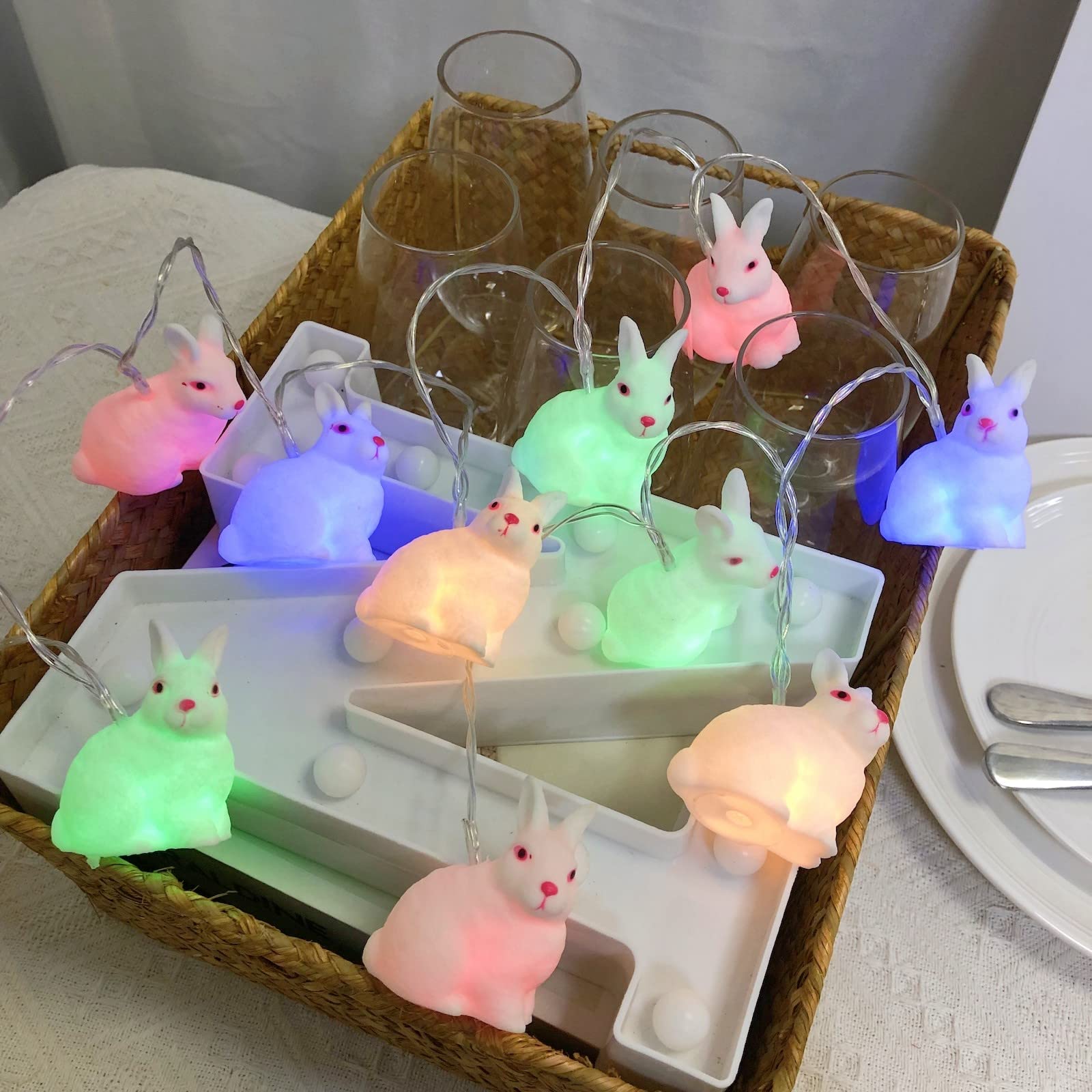 Riaxuebiy Animal Theme Rabbit Light String Colorful Battery Powered Night Light for Birthday Party Holiday Christmas Easter Kids Room Decoration (1.65M/10LED, Rabbit-A)