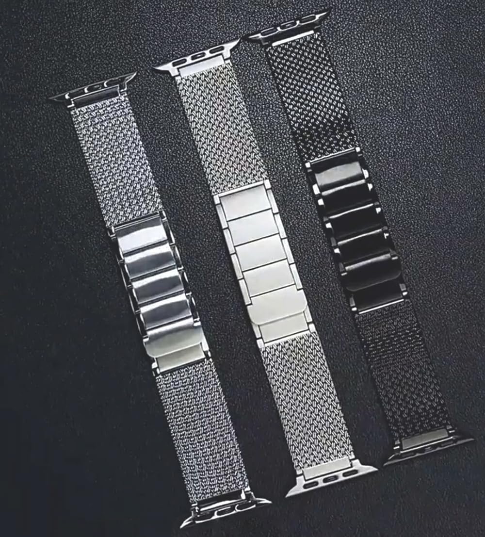 Bracelets en métal tressé compatibles avec les bracelets Apple Watch Series 9 8 7 6 5 4 3 2 1 Ultra SE pour iWatch 49 mm, 45 mm, 44 mm, 42 mm, 41 mm, 40 mm, 38 mm, fermoir magnétique pour homme
