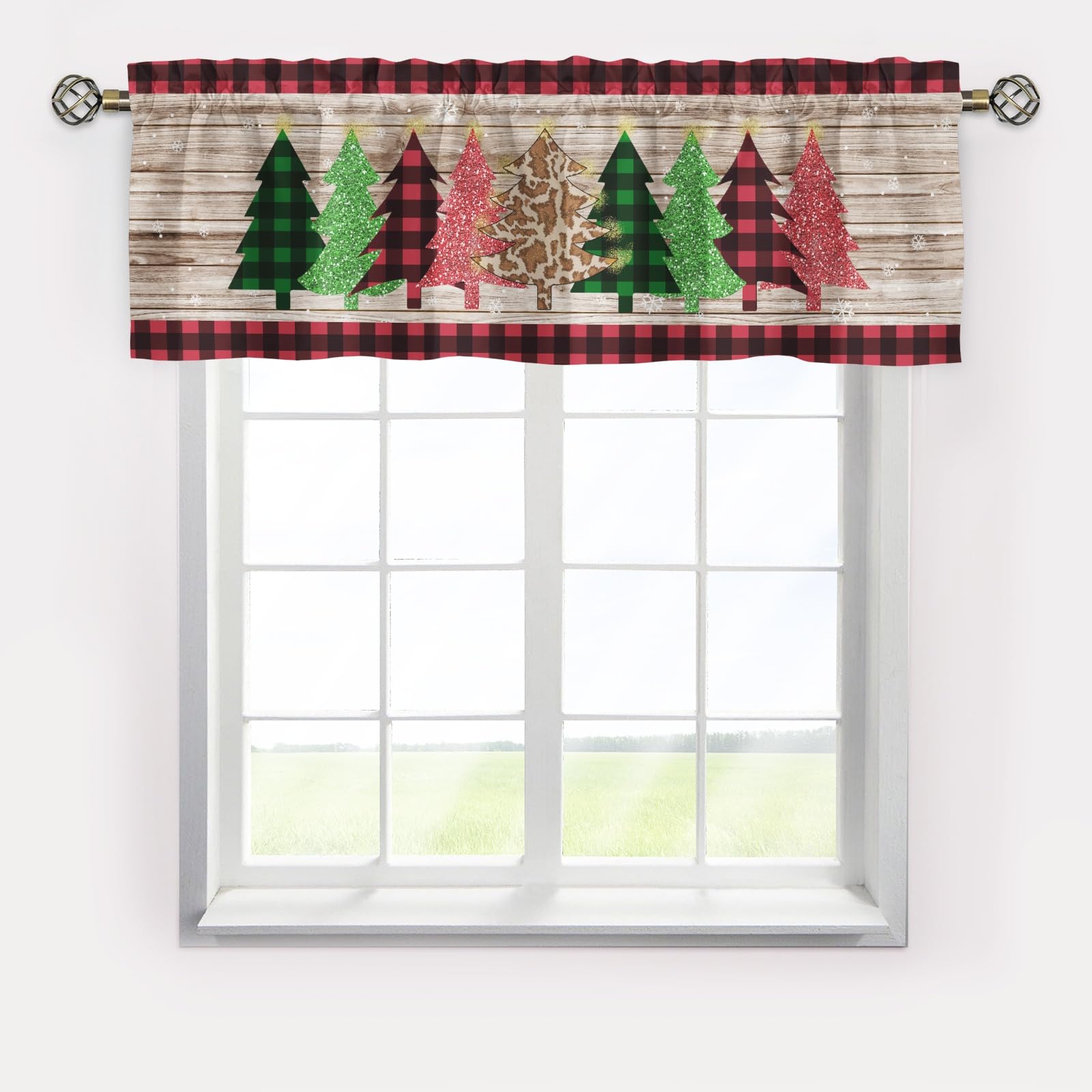 Valances for Window,Merry Christmas Trees Short Curtains Valance for Window,Blackout Valance Curtains,Curtains Rod Pocket Valances,Farmhouse Country Window Curtains for Kitchen Bathroom Living Room