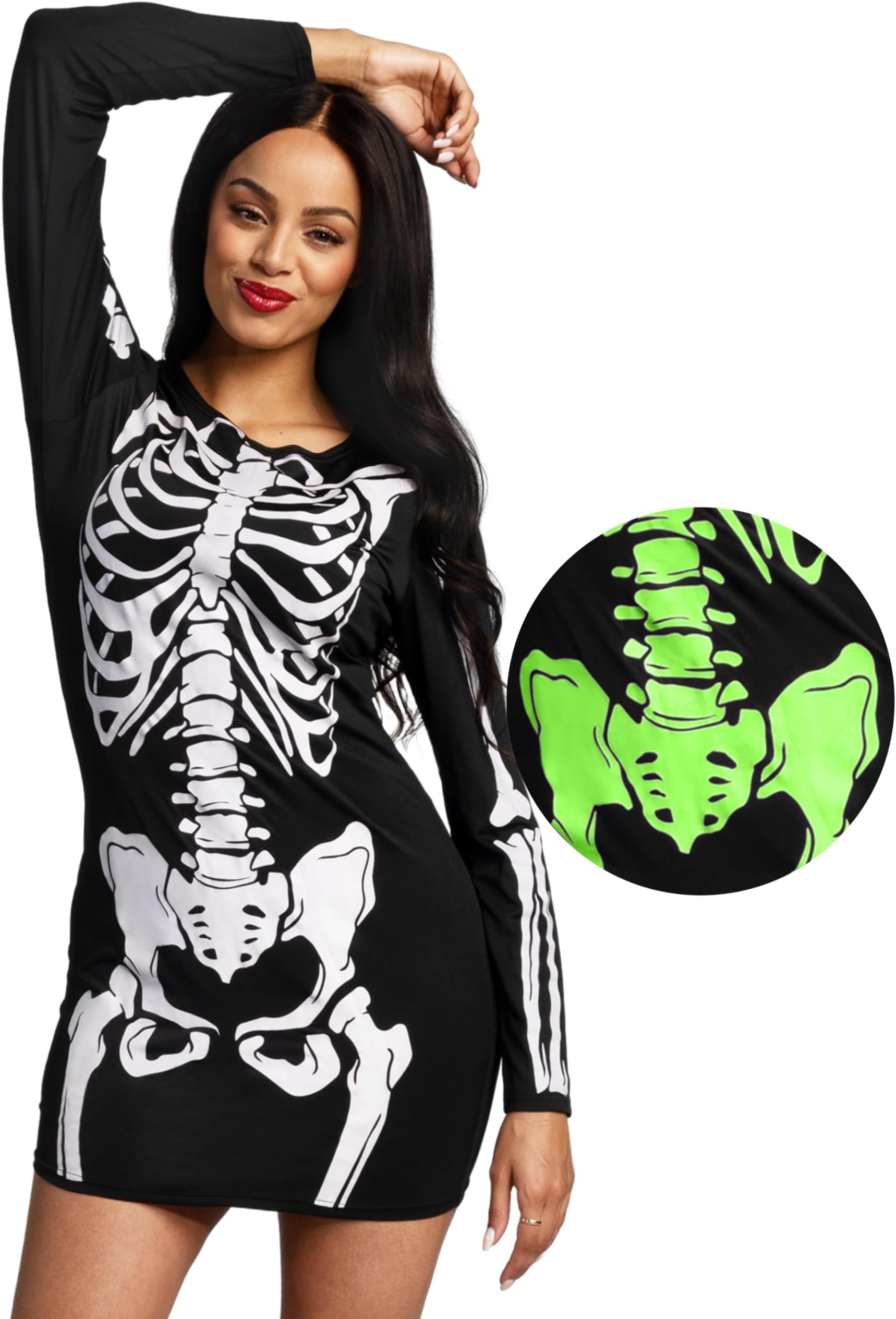 Spooktacular Creations Women Black Skeleton Glow in the Dark Dress Costume fo...