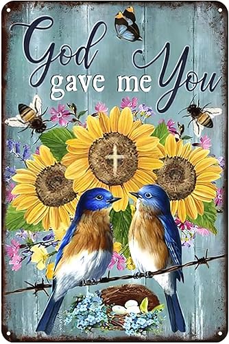 Letrero de metal de hojalata con diseño de mariposa girasol dios me dio pájaro y abeja letrero de hojalata de arte vintage para decoración de pared