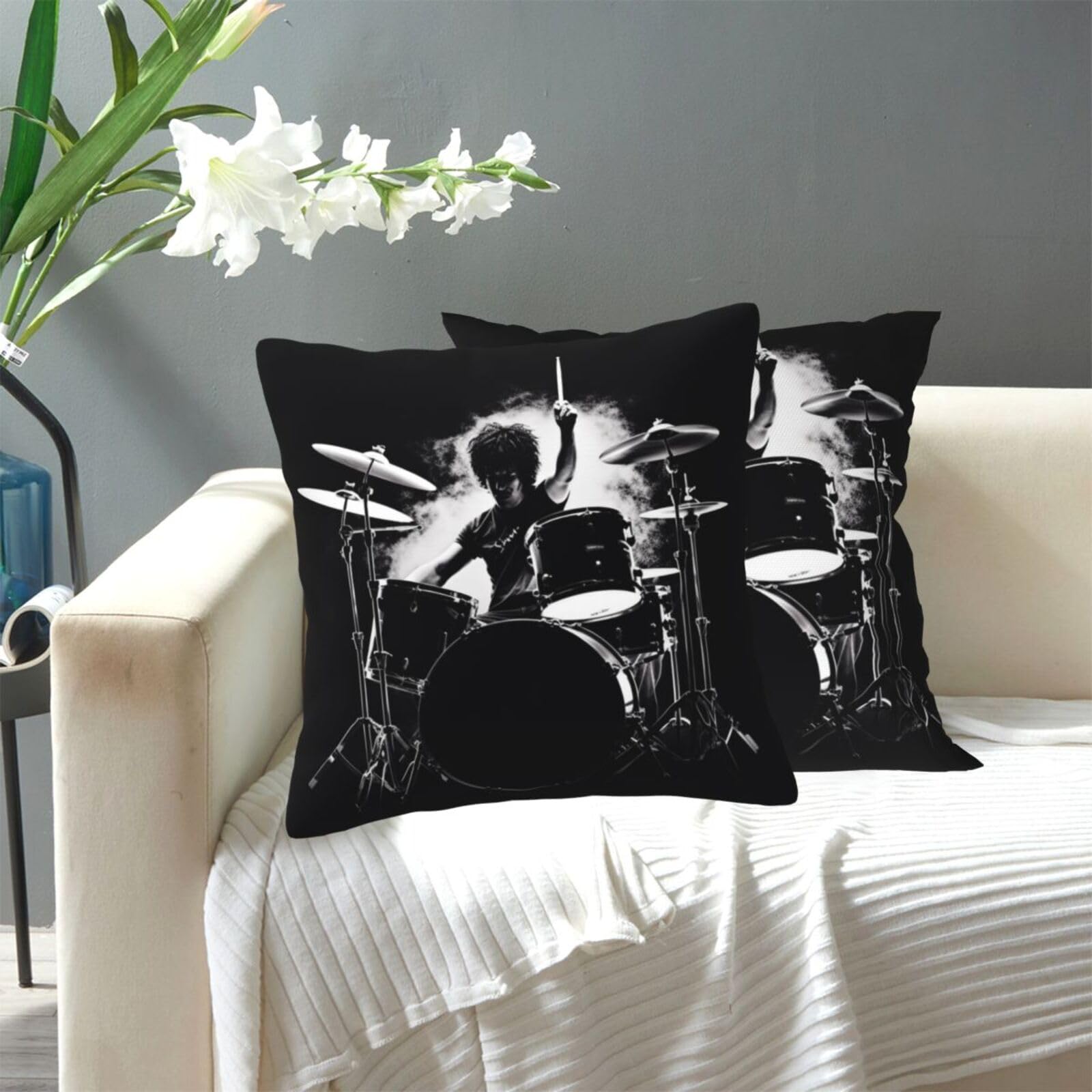 FekiLoot Decorative Throw Pillow Covers Modern Farmhouse Pillowcase Double Sided Cozy Cushion Cover for Sofa Couch Bed 18"X18" Drummer