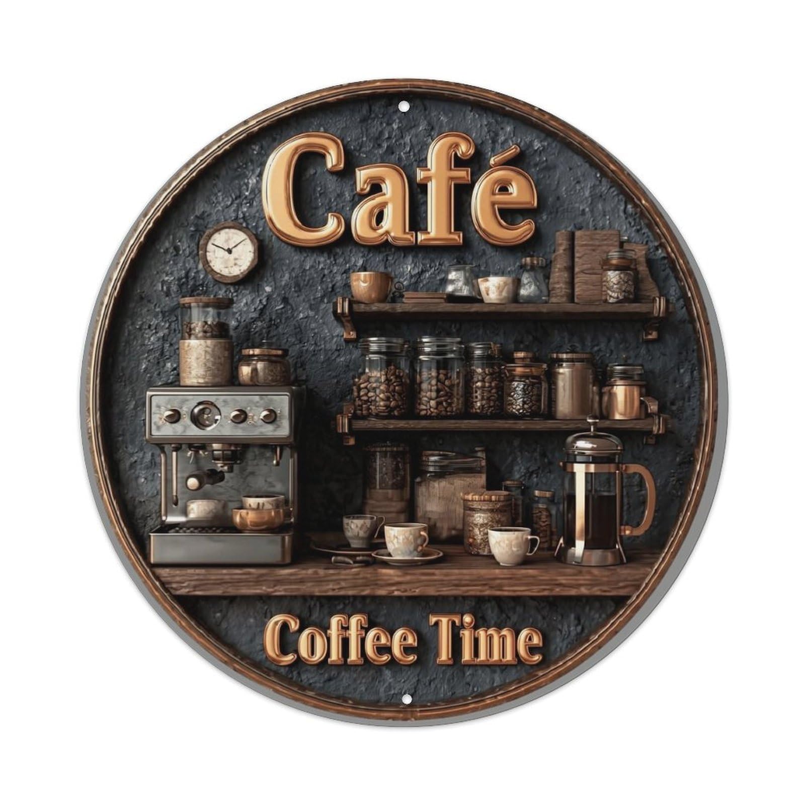 Iageret Vintage Cafe Coffee Time Rustic Decor Round Metal Tin Sign Wall Decor, Bar Garage Cafe Kitchen Home Wall Art Poster 8X8inches