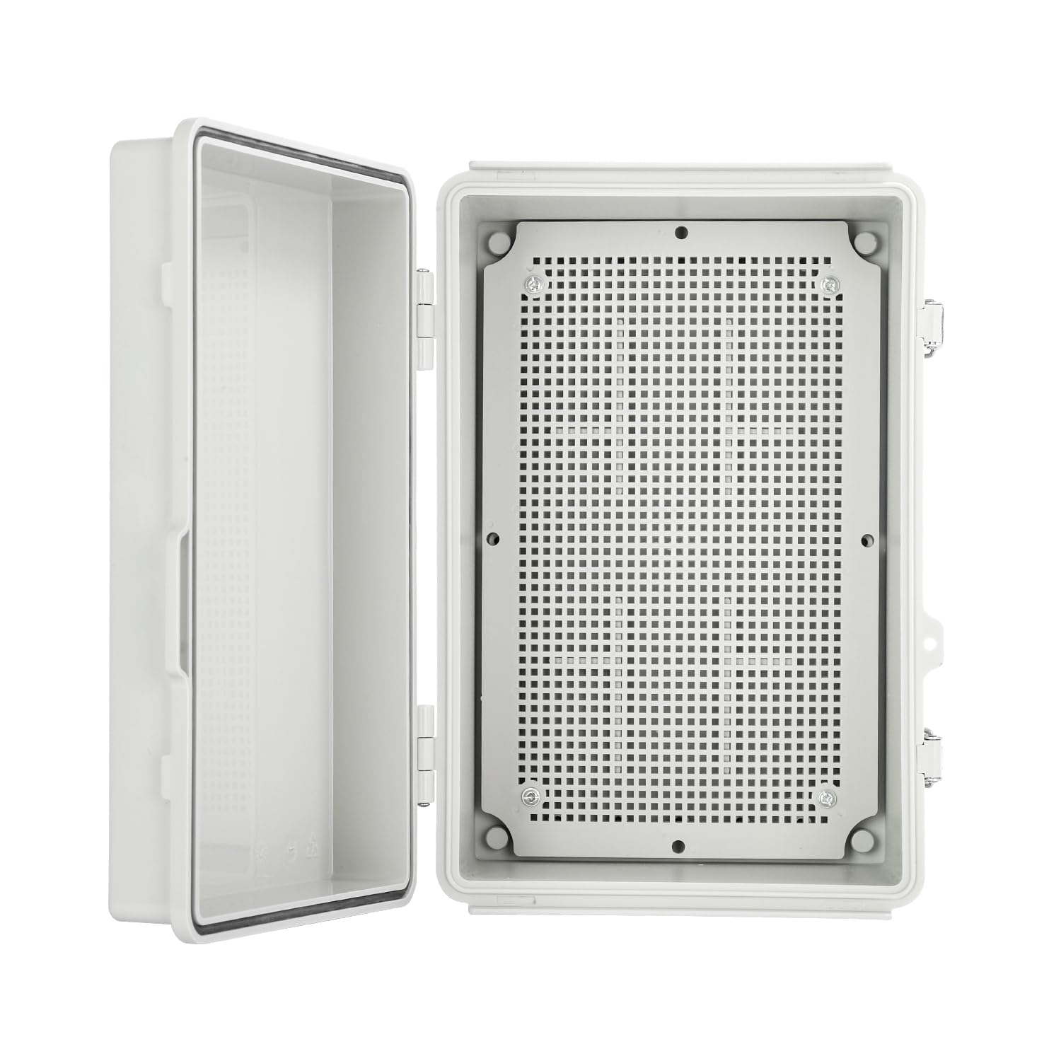 Mollom Outdoor Junction Box for Electrical Project Waterproof IP67 with Hinged Grey Cover, Stainless Steel Latch, Mounting Plate, and Wall Brackets(280x190x130mm | 11x7.5x5.1In)