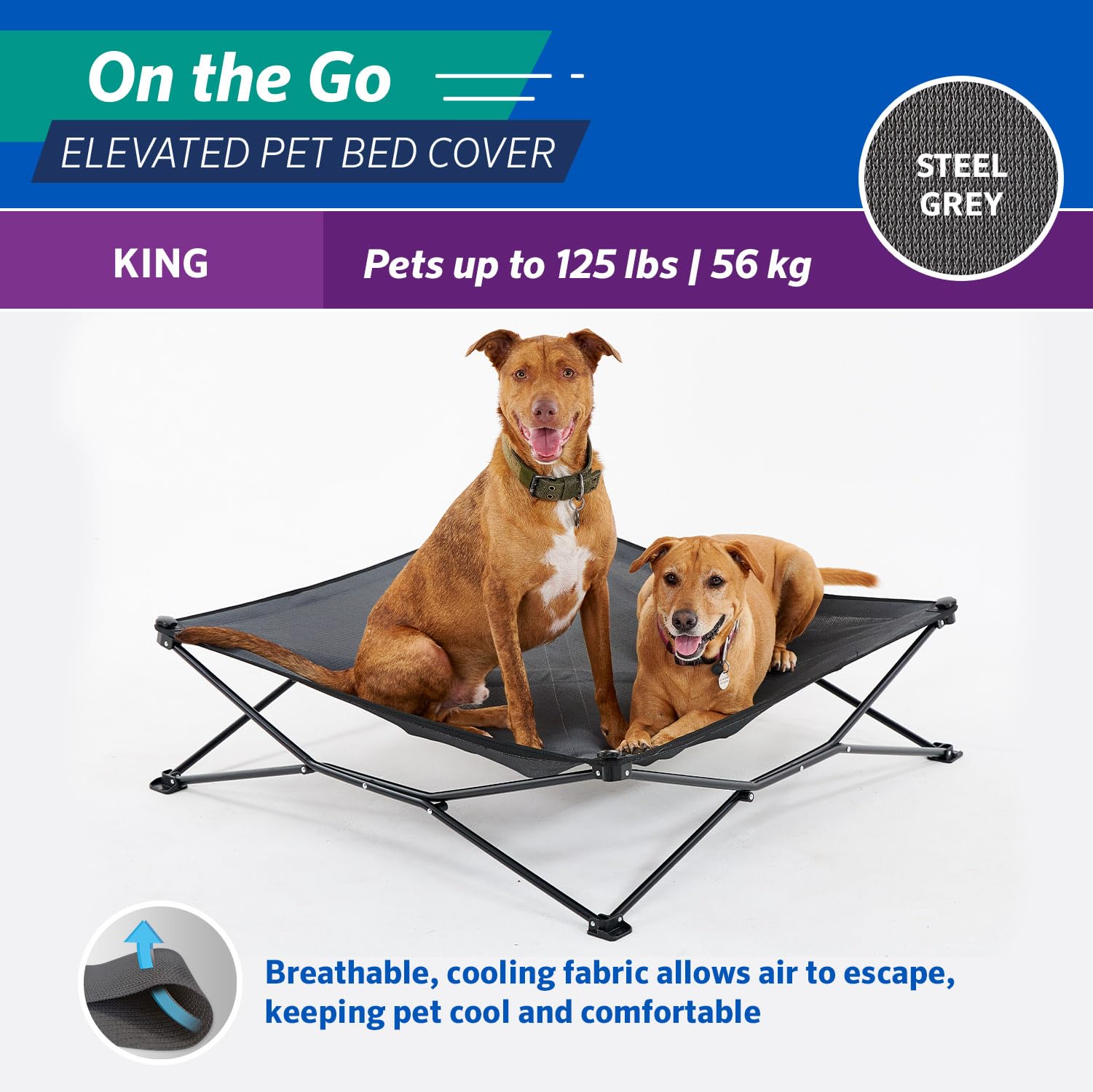 Coolaroo Ersatzbezug Für Erhöhtes Hundebett (Kingsize, Stahlgrau) – Waschbar, Atmungsaktiv, UV-beständig