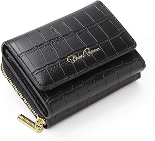 [ブランポム] 三つ折り財布 レディース ミニ財布 コンパクト 小さい財布 高見え クロコダイル柄 小銭入れ付き 上品 シャインブラック bp-1041