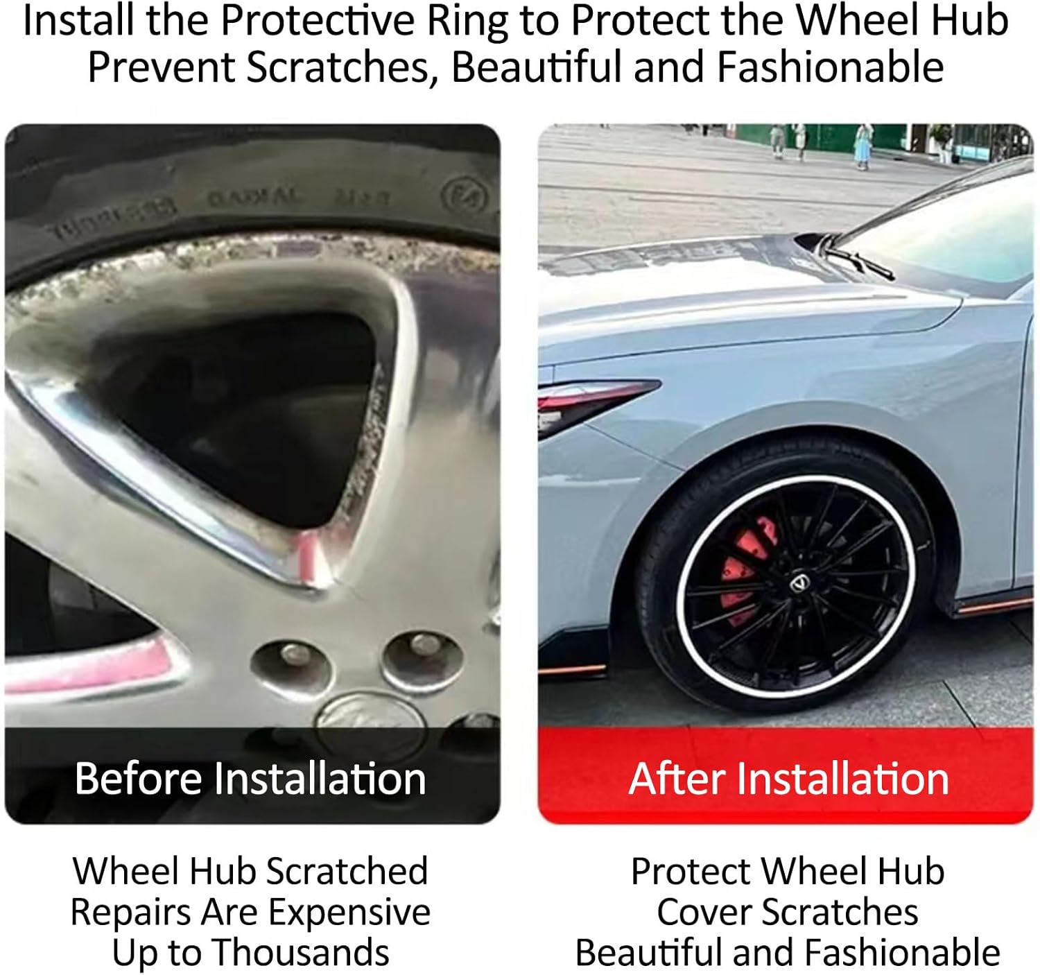 18" Car Wheel Protection Ring Set of 4, Alloy Rim Edge Protectors, Nylon Anti-Scratch Trim Kit, Yellow Tire Guard for Enhanced Wheel Safety and Style