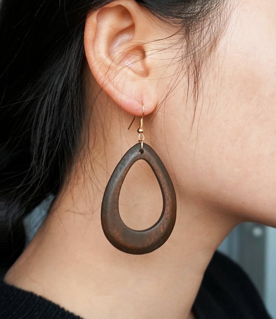 Wood Earrings Natural Wooden Teardrop Earrings Geometric Lightweight Drop Earrings for Women - Image 3