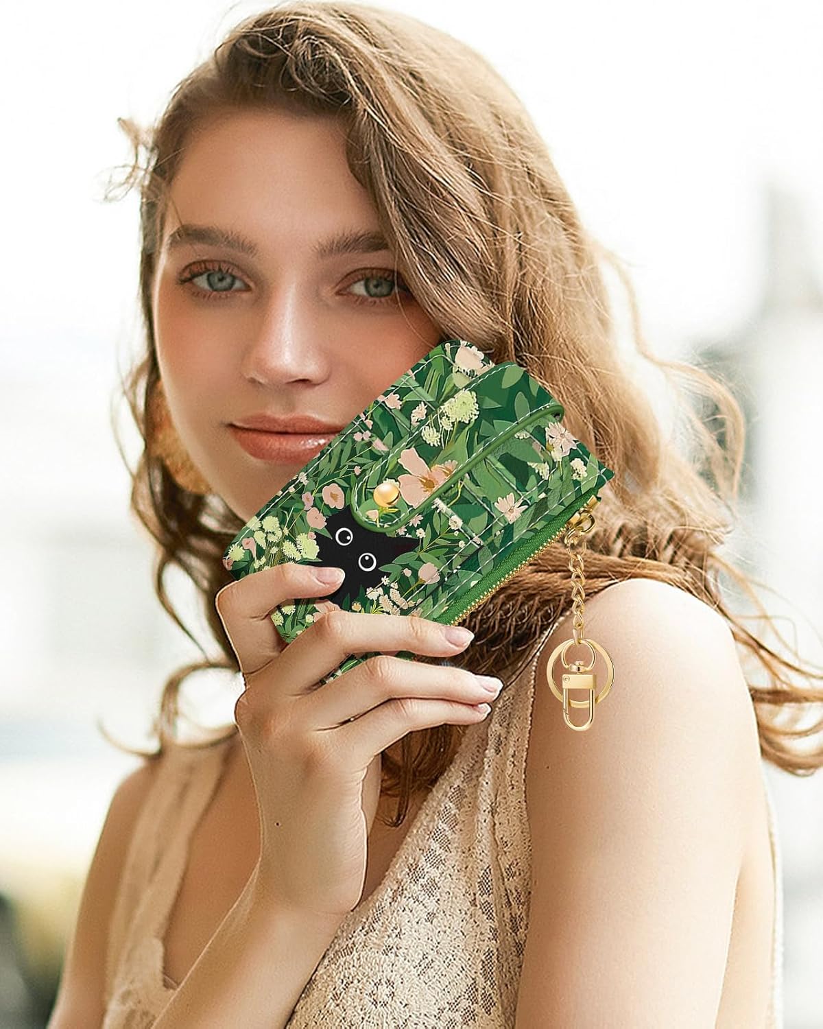 Cute Card Wallet Women - Small Wallets with Keychain Grass Cat RFID Credit Cardholder Aesthetic Fashion Design Coin Purse for Female Ladies Teen Girls - Image 6