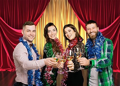 Miniatura 2 de GYA Telón de fondo rojo dorado para fiesta, 7 x 5 pies, teatro, baile de máscaras, baile de graduación, fondo para niños, familia, negocios,