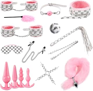 BDSMYOU 19 Pièces Sex Toýs Couple Bondage Set,2025 Nouveau BDSM Set Menottes Sex Lit,Plug Anal Queue de Renard,Menottes Sexy Érotique,Pince Teton,Jeux Sexuelle Adulte Couple