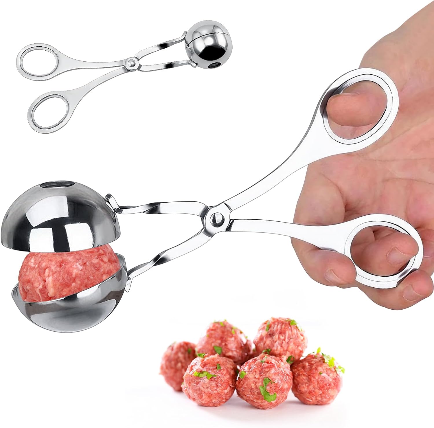 Upgrade Stainless Steel Meatball Scoop, Professional Meat Baller with Easy Release, Non-Stick Meatball Maker Tool for Beef, Pork, Fish Balls, Kitchen Gadget for Home Cooking (L, Count, 1)