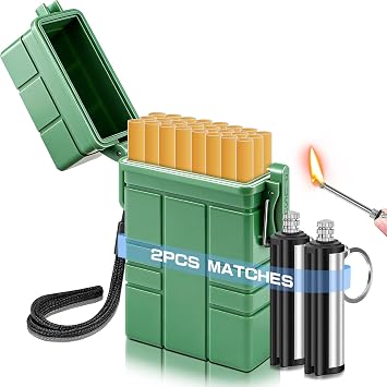 x-lighter Waterproof Case with 2pcs Permanent Match Lighter, Moisture-Proof, Smell-Proof Sealed Cases for Camping, Hiking, Fishing No Fuel