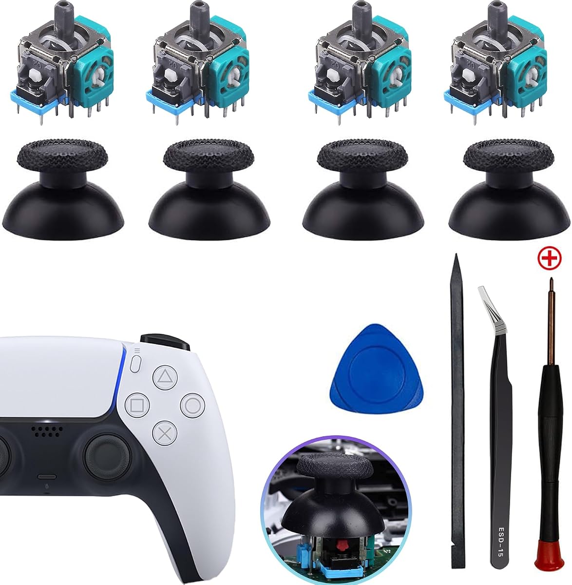 Ps5 Joystick Replacement for Sony PlayStation 5 Ps5 Controller Repair Kit for Ps5 Analog Stick Replace 3D Sensor Module Joystick for Dualsense Ps5 Controllerjoystick Replacement Accessory (4 Pack)