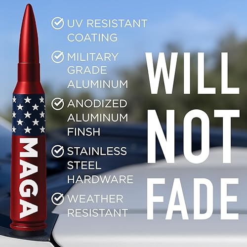 Miniatura 51 de EcoAuto Badass 50 Cal Bullet - Antena de repuesto de automóvil, aluminio de grado militar, diseño antiastillado y antirrobo (negro mate)