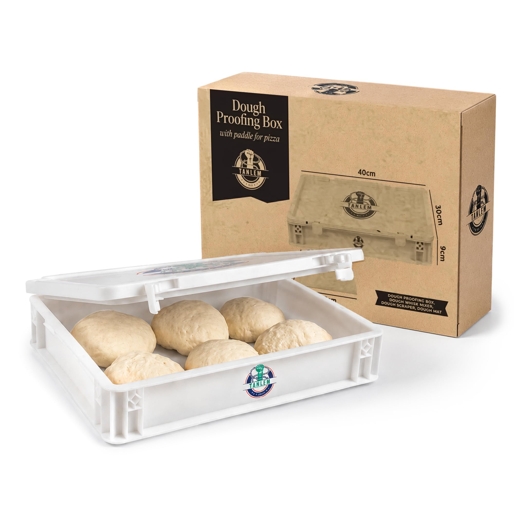 Tanlèm Pizza Dough Proofing Box with Lid and Dough Scraper,40x30x9 cm,fits 6-8 dough balls,food storage container with 10L capacity,perfect for domestic or professional use