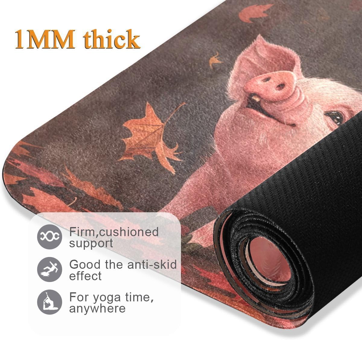 ALAZA Pig Autumn Leave Yoga Mat Non Slip Fitness Exercise Mat, Workout Mat for Yoga, Pilates and Floor Exercises